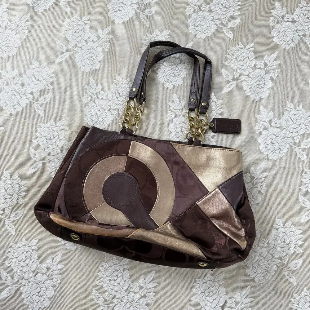 Coach Patchwork Metallic Signature Tote Bag
